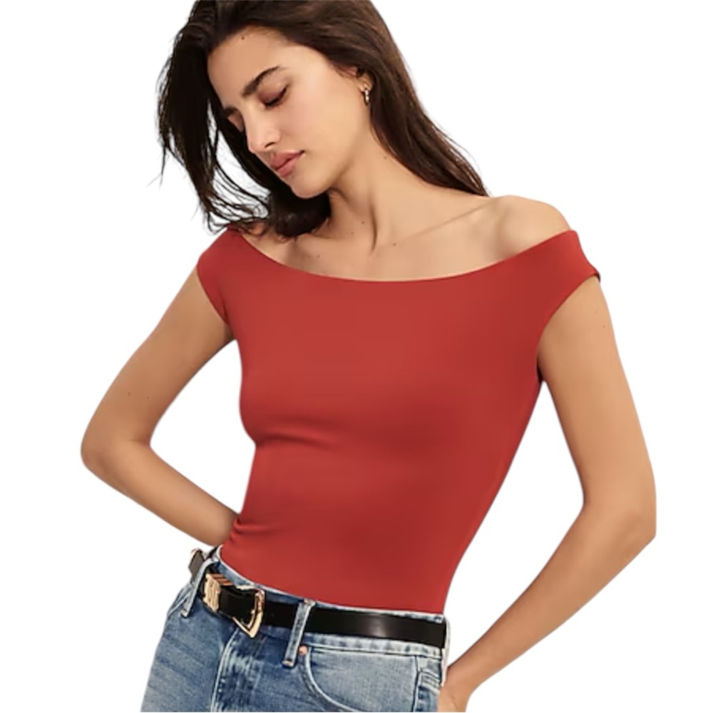Express Rust Red Off-Shoulder Bodysuit